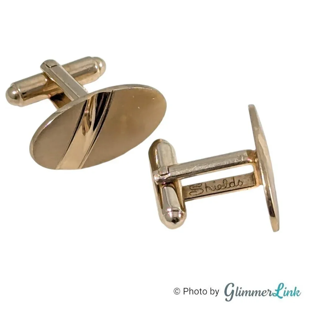 Vintage Shields Fifth Avenue Diagonal Stripe Oval Gold Tone Cufflinks